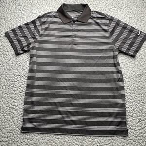Nike Golf Polo Mens L Tour Performance Shirt Black Striped Dri-Fit Short Sleeve